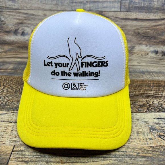 Bell Systems Yellow Pages Mens Trucker Hat Yellow Snapback 60s Advertisement Cap - Picture 2 of 8